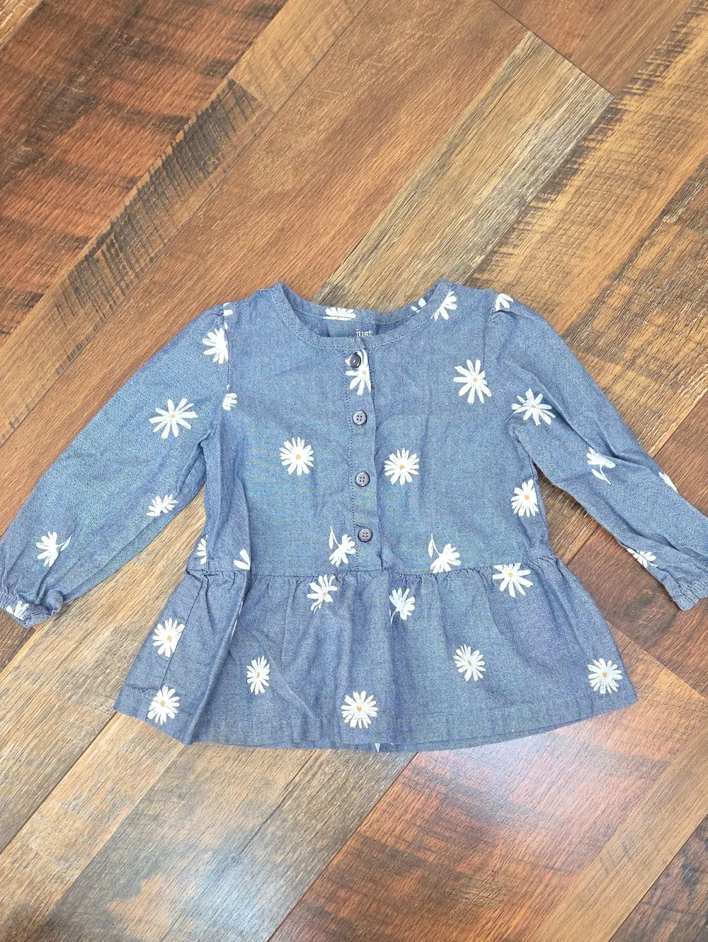 Carter's Blue Chambray Long Sleeve Top Woth White Daisy Print, Size 18 Months